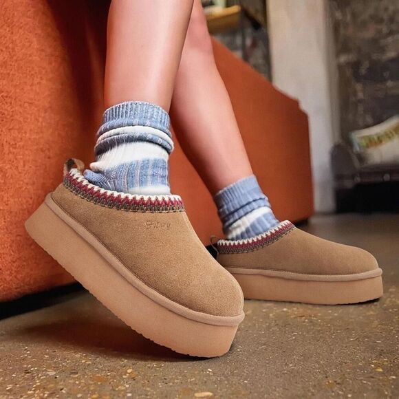 FITORY Womens Platform Slippers, Suede Ankle Boots with Fleece-lined for Indoor - Picture 2 of 9